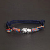 925 Sterling Silver Braid Bracelet with Dzi Bead Talisman Adjustable Colorful Bracelet for Men and Women