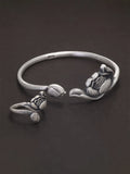 999 Pure Silver Lotus Open Ring Cuff Bangle Bracelet Jewelry Set for Women Vintage Style Buddhist Jewelry Gift for Mom Lady