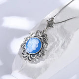 S925 Silver Blue Agate Cameo Pendant Necklace White Shell Portrait Geometric Vintage Retro Large Pendant Women Jewelry
