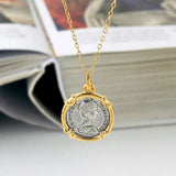 925 Sterling Silver 18k Gold Plated Goddess Carved Coin Charm Pendant Vintage Fashion Jewelry Accessories Birthday Party Gift