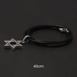 925 Sterling Silver Minimalist Jewish Star Pendant Necklace Black Leather Braided String Choker Six-pointed Star Retro Jewelry