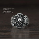 100% Real 925 Pure Silver Jewelry Men's Skull Ring Retro Punk Retro Locomotive Ring Opening Adjustable Fine Jewelr