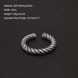 925 Sterling Silver Braided Twisted Ring for Women Adjustable Twist Rope Korean Trending Vintage Fashion Handmade Jewelry