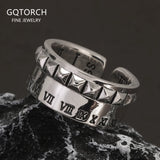 925 Sterling Silver Retro Roman Numerals Ring for Men Women Adjustable Fashion Vintage Wedding Band Punk Rock Jewelry
