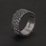 925 Sterling Silver Retro Irregular Stripe Ring for Men Women Meteorite Pattern Punk Rock Gothic Hiphop Biker Cool Jewelry
