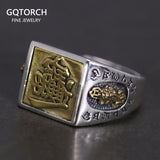 925 Sterling Silver Rune Mantra Rings For Men Bring in Wealth and Treasure Religious Jewelry Opening Type