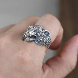 S925 Sterling Silver Vintage Thai Silver Open Ring for Men Wolf Head Open Silver Ring Punk Style Male Jewelry - GQTORCH Jewelry