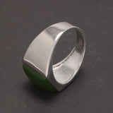 Real 925 Sterling Silver Green Agate Ring for Men Square Shape Natural Gemstone Band Minimalism Jewelry