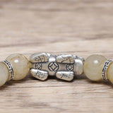 Natural Citrine Beaded Bracelets with 925 Sterling Silver Pixiu Charms Accessories Man and Women Transfer Luck Jewelry