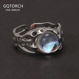Authenic 925 Sterling Silver Opal Irregular Ring for Women Zircon Finger Rings Adjustable Vintage Y2K Fashion Jewelry