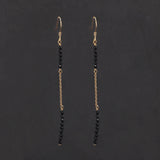 925 Sterling Silver Black Crystal Long Tassel Dangle Earrings for Women Gold Plated Small Beads Drop Earrings Vintage Jewelry