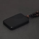 Natural Obsidian Tag Pendant Necklace for Men Prajna Paramita Sutra Engraved Tiger Eye Rope Chain Vintage Buddha Jewelry