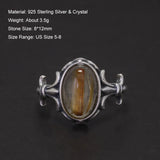 925 Sterling Silver Women Rutilated Quartz Ring Natural Gemstone Antique Thai Silver Vintage Adjustable 5-8 Party Jewelry