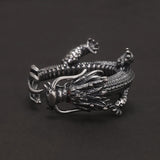 Genuine 925 Sterling Silver Punk Dragon Open Ring for Men Adjustable Retro Vintage Thai Silver Fashion Gothic Animal Jewelry