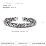 3pcs/set 925 Sterling Silver Retro Braided Open Bangle with Brown Lucky Knot Rope Men's Stack Bracelet Vintage Party Jewelry