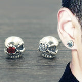 925 Sterling Silver One-eyed Skull Earrings For Men With Cubic Zircon Stone Punk Rock Studs Earrings Personalized Jewelry