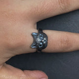 925 Sterling Silver Cat Head Ring Men and Women Lovers Retro Animal Open Adjustable Ring Jewelry Gift