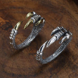 Genuine Solid 925 Silver Rings Vintage Dragon Claw Rings for Men Adjustable Rings Sterling Silver Anello Uomo Jewelry