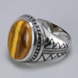 Genuine Solid Men's Ring Silver s925 Retro Vintage Turkey Rings With Natural Tiger Eye Stones Turkish Jewelry 925 Silver Jewelry