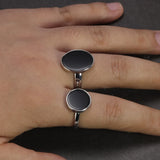 Real 925 Sterling Silver Ring Simple Round Ring Turkish Black Onyx Shell Minimalist Adjustable Jewelry for Men and Women