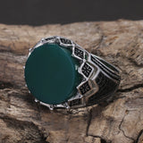 925 Sterling Silver Black Onyx Signet Ring for Men Micro Inlaid Zircon Red Green Agate Turkish Rings Fashion Vintage Jewelry