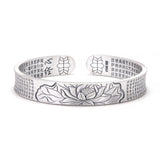 3pcs/set Solid 999 Silver Heart Sutra Lotus Open Bangle Tibetan Buddhist Handwoven Rope Knot Bracelet Vintage Lucky Jewelry
