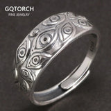 Genuine 925 Sterling Silver Punk Ring Men and Women Evil Eye Pattern Adjustable Vintage High-quality Silver 925 Jewelry - GQTORCH Jewelry