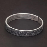 999 Pure Silver Heart Sutra Cuff Bangle Vintage 9mm Thai Silver Prajnaparamita Bracelet Buddhist Ethnic Style Amulet Jewelry - GQTORCH Jewelry