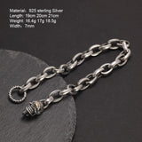 Real 925 Sterling Silver Skull Bracelet for Men Retro Antique Simple Chain Punk Jewelry Free Shipping Items