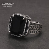 925 Sterling Silver Black Onyx Ring for Men Adjustable Vintage Retro Turkish Signet Ring Punk Cool Domineering Handmade Jewelry