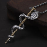 925 Sterling Silver Vintage Snake Scepter Pendant Necklace for Men Women Ancient Ring Egypt Patron Saint Pendant Amulet Jewelry