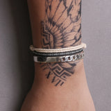 3pcs/set 925 Sterling Silver Cuff Bangle Men's Stack Bracelet Black White Braided Knot Rope Handwoven Simple Fashion Jewelry