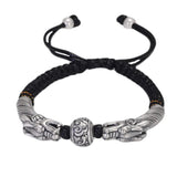 999 Sterling Silver Charm Handcrafted Lucky Red String Braided Bracelet Double Dragon for Men and Women Buddha Jewelry - GQTORCH Jewelry