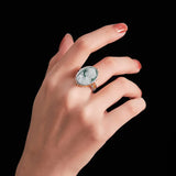 S925 Sterling Silver Natural Gemstone Jewelry Green Onyx Goddess Cameo Ring Gold Color Oval Statement Rings for Ladies