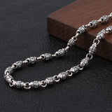 925 Sterling Silver Six Words Beaded Chain 6mm Mantra Bracelet For Men with Double Dragon Heads