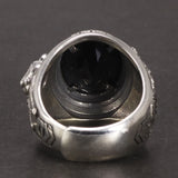 Genuine Pure 925 Sterling Silver Men's Dragon Tiger Ring with Black Zircon Stone Vintage Engraving Punk Rock Vintage Jewelry