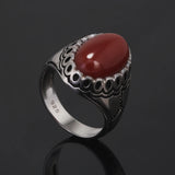 Authenic 925 Sterling Silver Men's Signet Ring with Black/Red Agate Vintage Trendy Wedding Rings Unisex Handmade Turkey Jewelry