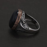 925 Sterling Silver Blue Tiger's Eye Signet Ring Natural Gemstone Hawk's Eye Turkish Ring for Men Retro Punk Male Jewelry