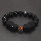 Natural Obsidian Stone Beads Pixiu Bracelet for Men Black/Gold Obsidian Vintage Chinese Fengshui Wealth and Luck Jewelry