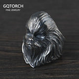 S925 Sterling Silver Chewbacca Ring for Men From Star Wars Thai Silver Punk Style Exaggerated Male Jewelry