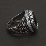925 Sterling Silver Black Onyx Signet Ring for Men Wheat Engraved Oval Shaped Vintage Turkish Rings Male Jewelry Gift