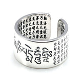 Solid 999 Sterling Silver Sanskrit Buddhist Mantra Rings Wide For Men And Women Six Words Sutra Signet Rings Prayer Jewelry