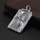 990 Pure Silver Buddhism Buddha Tag Pendant Necklace for Men Heart Sutra Engraved 925 Silver Chain Vintage Religious Jewelry