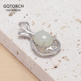 Authentic 925 Sterling Silver Jade Pendant for Women Vintage Classic Elegant Style Jewelry Birthday Gift for Mom