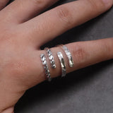 Real Sterling Silver Men's and Women's Braid Ring Retro Design Adjustable Simple Jewelry with Staggered Edges