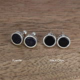 Genuine Mantra Sterling Silver Stud Earrings for Men and Women Simple Design Smooth Flat Natural Black Onyx