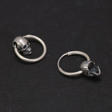 Real 925 Sterling Silver Skull Earrings Retro Antique Hook Shape Gothic Vintage Jewelry for Men and Women