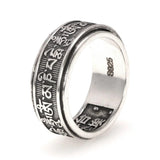 Real 925 Sterling Silver Vintage Rings For Men Rotatable Tibetan Six Words Mantra Rings Om Mani Padme Hum Buddhist Jewelry - GQTORCH Jewelry