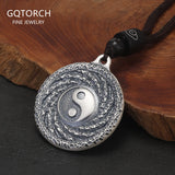 999 Sterling Silver Yinyang Pendant Necklace for Men Rope Chain Chinese Tai Chi Bagua Feng Shui Amulet Vintage Retro Jewelry