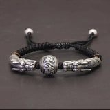 999 Sterling Silver Charm Handcrafted Lucky Red String Braided Bracelet Double Dragon for Men and Women Buddha Jewelry